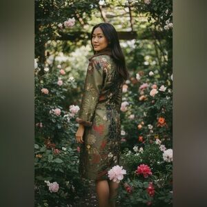 Charlotte Brody silk brocade mink fur dress